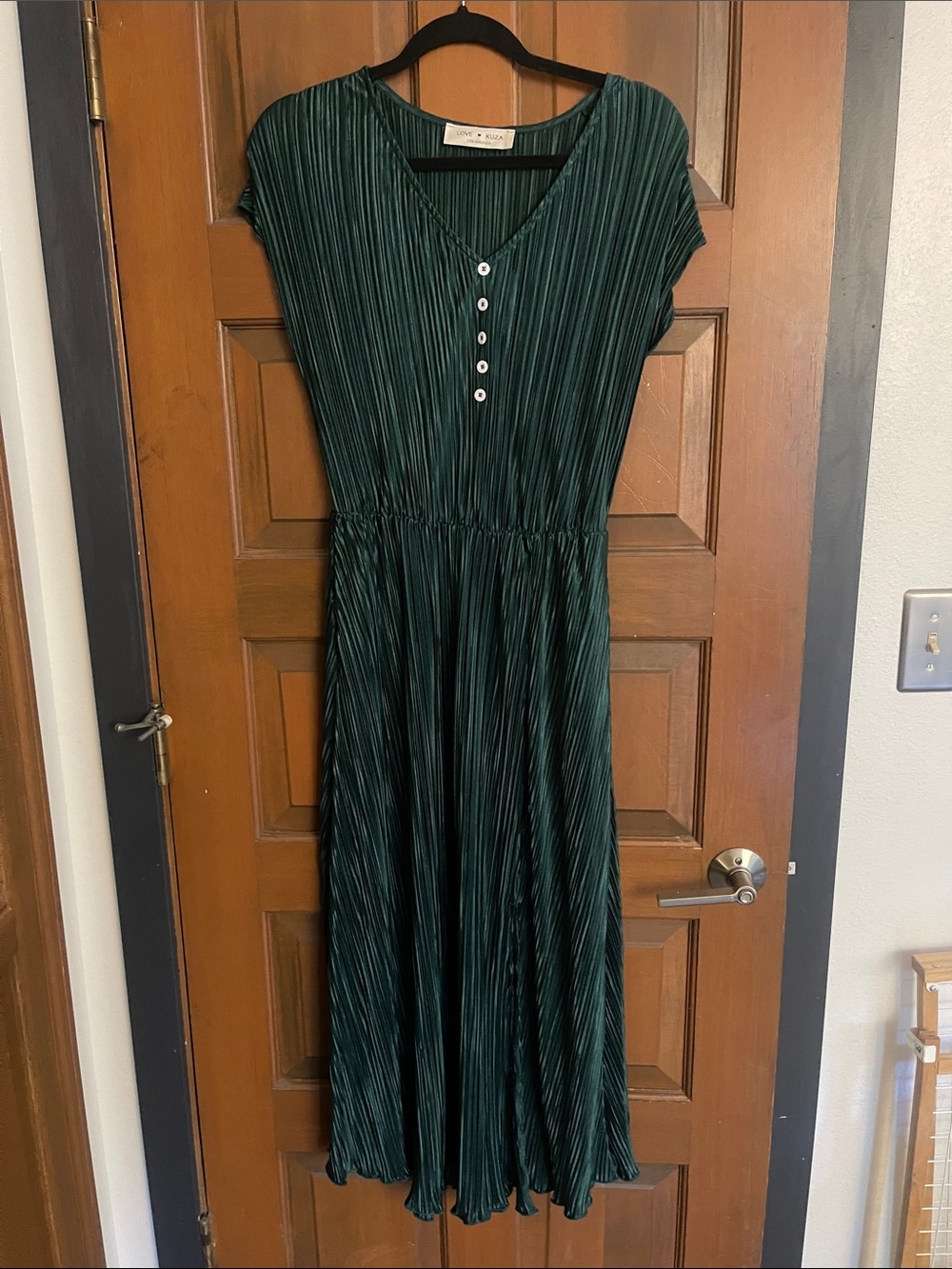 Pleated V-Neck Maxi Dress in Deep Green by Socialite
